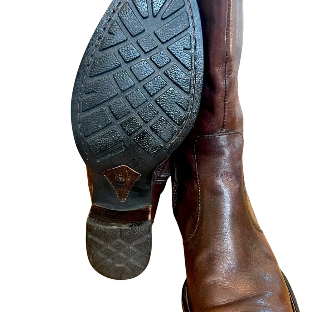 Born Brown Leather Boots with Block Heel 7.5 size stretch calf excellent condit - Picture 10 of 12